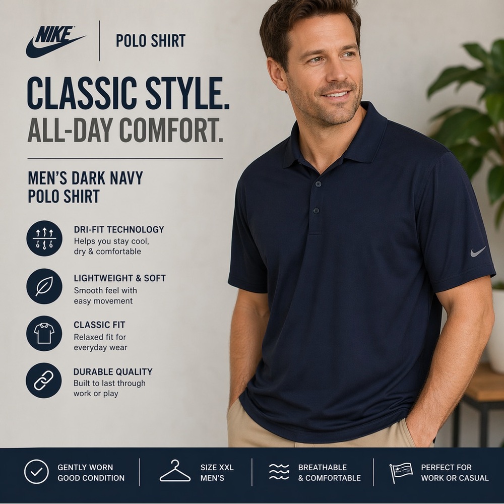 Nike Men's Dark Navy Polo Shirt - Short Sleeve Gently worn